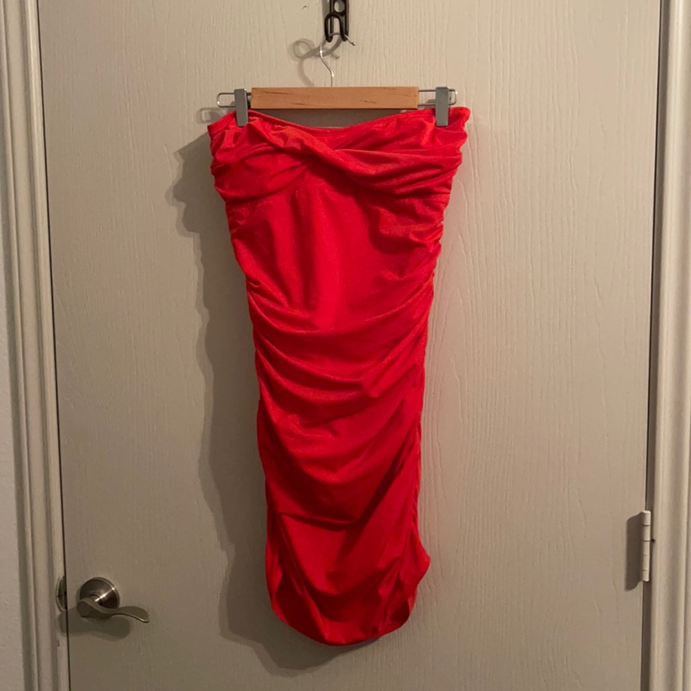 Just Fab Strapless Midi Dress With Bodysuit Inside